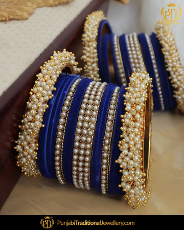Blue Thread Pearl Bangles Set (Both Hand Pair) | Punjabi Traditional Jewellery Exclusive